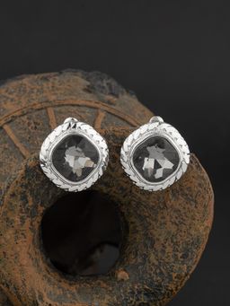 E2O - Contemporary Silver Toned with Black Beads Stud Earring for Womens