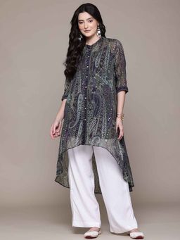 Aarke Ritu Kumar - Women Blue Cotton Mandarin Neck Kurta and Camisole (Set of 2)