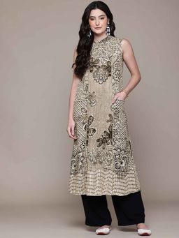 Aarke Ritu Kumar - Women White Rayon Mandarin Neck Kurta