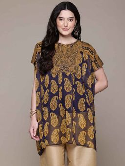Aarke Ritu Kumar - Women Blue Chiffon Round Neck Kurti and Camisole (Set of 2)