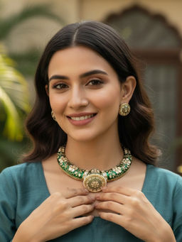 Treemoda - Green Brass Meenakari Jewellery Set