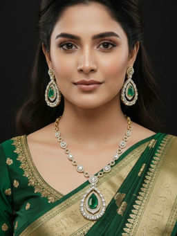 Treemoda - Green Brass Stones Jewellery Set