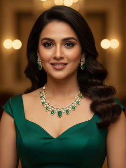 Treemoda - Green Brass Stones Jewellery Set