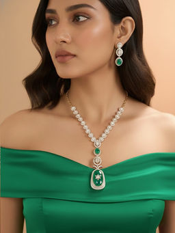 Treemoda - Green Brass Stones Jewellery Set