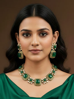 Treemoda - Green Brass Stones Jewellery Set
