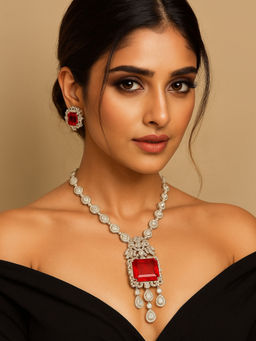 Treemoda - Red Brass Stones Jewellery Set