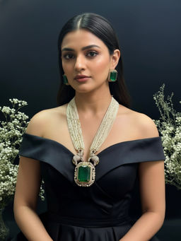 Treemoda - Green Brass Stones Jewellery Set