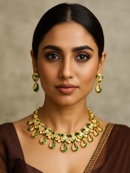 Treemoda - Green Brass Stones Jewellery Set