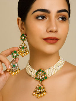 Treemoda - Green Brass Stones Jewellery Set