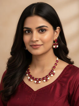 Treemoda - Red Brass Stones Jewellery Set