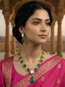 Treemoda - Green Brass Stones Jewellery Set