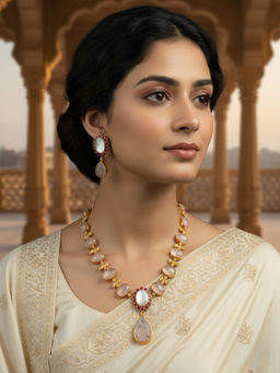 Treemoda - Pink Brass Stones Jewellery Set