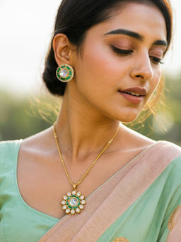 Treemoda - Green Brass Stones Jewellery Set