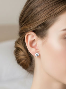925 SILLER - White Sterling Silver White Stones Studs Earring