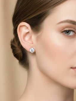 925 SILLER - White Sterling Silver White Stones Studs Earring