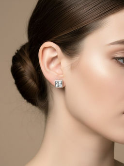925 SILLER - White Sterling Silver White Stones Studs Earring