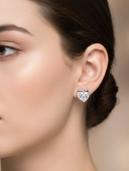 925 SILLER - White Sterling Silver White Stones Studs Earring