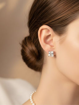 925 SILLER - Silver Sterling Silver White Stones Studs Earring