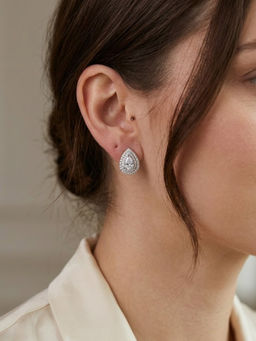 925 SILLER - Silver Sterling Silver White Stones Studs Earring