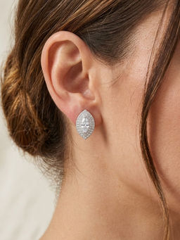 925 SILLER - Silver Sterling Silver White Stones Studs Earring