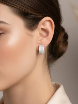 925 SILLER - White Sterling Silver White Stones Hoops Earring