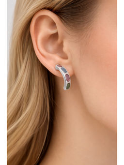 925 SILLER - Multi-Color Sterling Silver Stones Hoops Earring