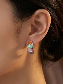 925 SILLER - Multi-Color Sterling Silver Stones Hoops Earring