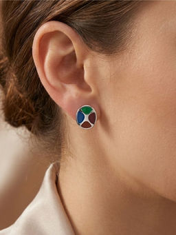 925 SILLER - Multi-Color Sterling Silver Stones Studs Earring