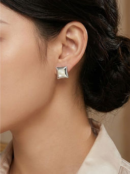 925 SILLER - White Sterling Silver White Stones Studs Earring