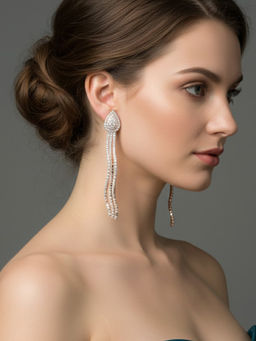 925 SILLER - White Sterling Silver Stones Drops & Danglers Earring
