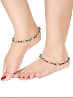 I Jewels - Gold Plated Traditional Kundan Payal Anklets