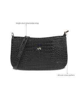 Metro - Black Faux Leather Fashion Zip Top Sling with Detachable Strap (M)