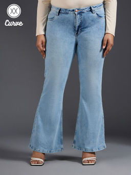 Twenty Dresses by Nykaa Fashion - Curve Britney Light Blue Bootcut High Waist Denims