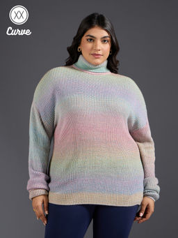Twenty Dresses by Nykaa Fashion - Curve Multicolor Ombre Turtle Neck Sweater