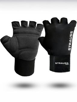 Strauss - Suede Gym Gloves for Weightlifting Training Cycling Exercise & Gym (Black) (S)