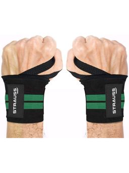 Strauss - Wl Cotton Wrist Supporter with Thumb Loop Straps & Closures (Black/Green)