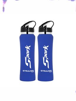 Strauss - Spark Stainless-Steel Bottle Rubber Finish 750Ml (Blue) Pack Of 2