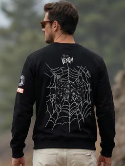 Bewakoof - Official Marvel Jet Black Web Venom Graphic Printed Sweatshirt