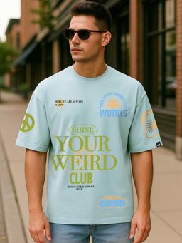 Bewakoof - Mens Bird Egg Green Weird Club Graphic Printed Oversized T-Shirt
