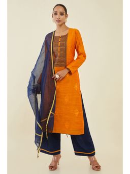 Soch - Women Mustard Silk Embroidered Dress Material (Set of 3)