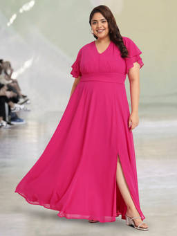 Martini - Fuchsia Pink Plus Size Styled Back Maxi Dress