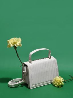 Haute Sauce - Women White Textured Pu Structured Sling Bag with Quilted