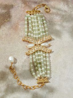 Joules By Radhika - Green & White Polki Bracelet