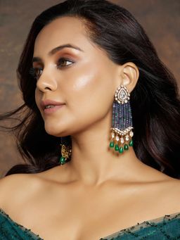 Joules By Radhika - Blue Beaded Gold Tone Earring