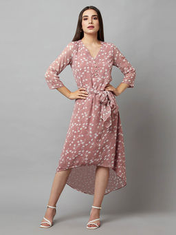 Attic Salt - Pink Printed Midi Dress
