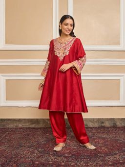 Sheetal Batra - Mehrish Deep Red Short Kalidaar Choga with Salwar