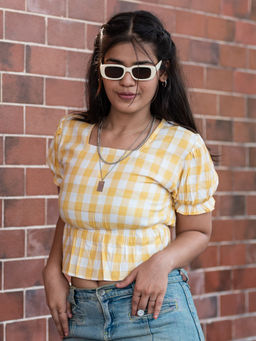 TeenTrums - Girls Ghingham Check Crop Top Yellow