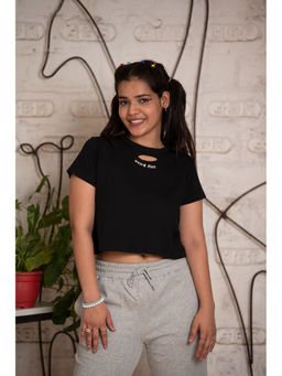 TeenTrums - Girls Cotton Key Hole Crop Top Black