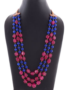 Kastiya Jewels - Blue and Pink Beaded Layered Quartz Semi Precious Gemstone Necklace