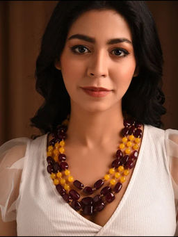 Kastiya Jewels - Yellow and Purple Beaded Layered Quartz Gemstone Necklace